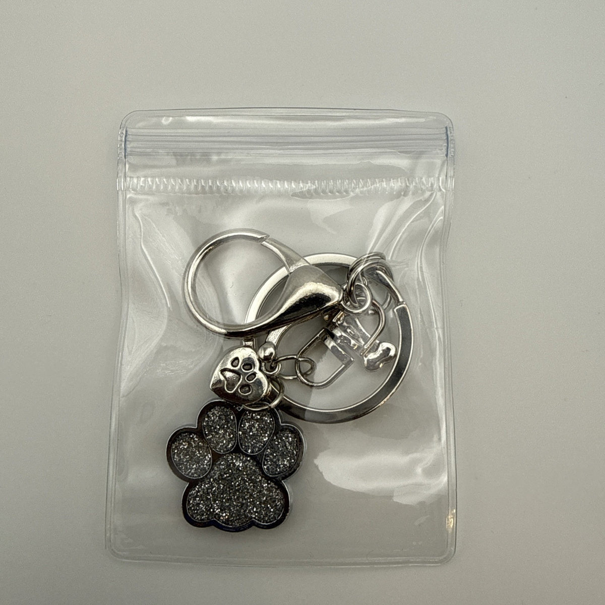 Silver Glitter Paw Print Dog Keychain Purse Charm Lobster Clasp Gift Handmade