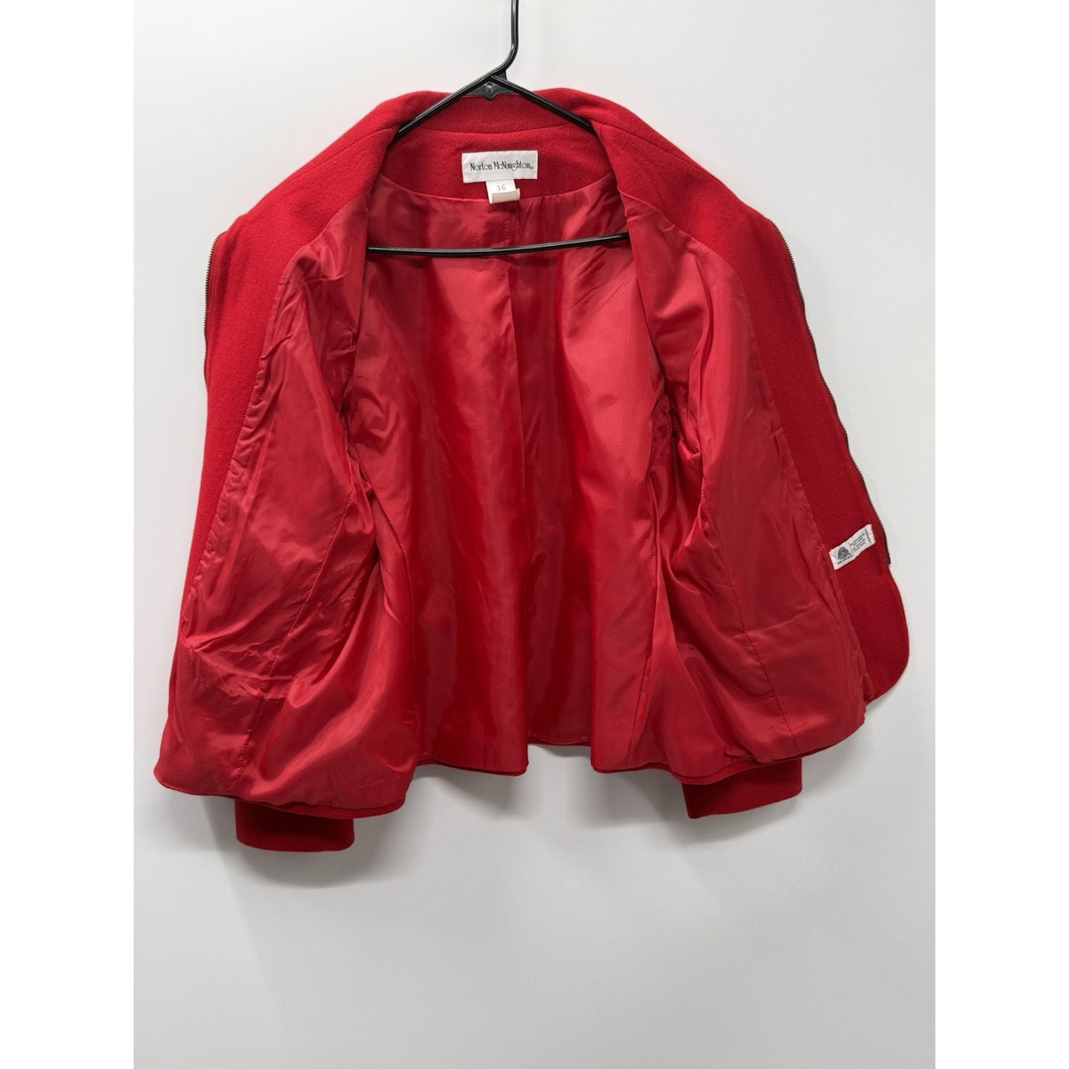 Norton McNaughton Women 16 Red 100% Wool Zip Front Jacket Blazer Lined