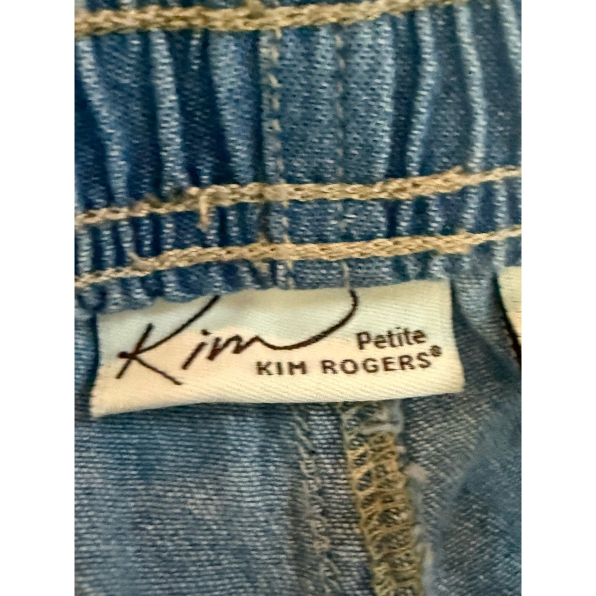 Kim Rogers Petite Medium Denim Capri Pants 100% Cotton Pull On Elastic Waist