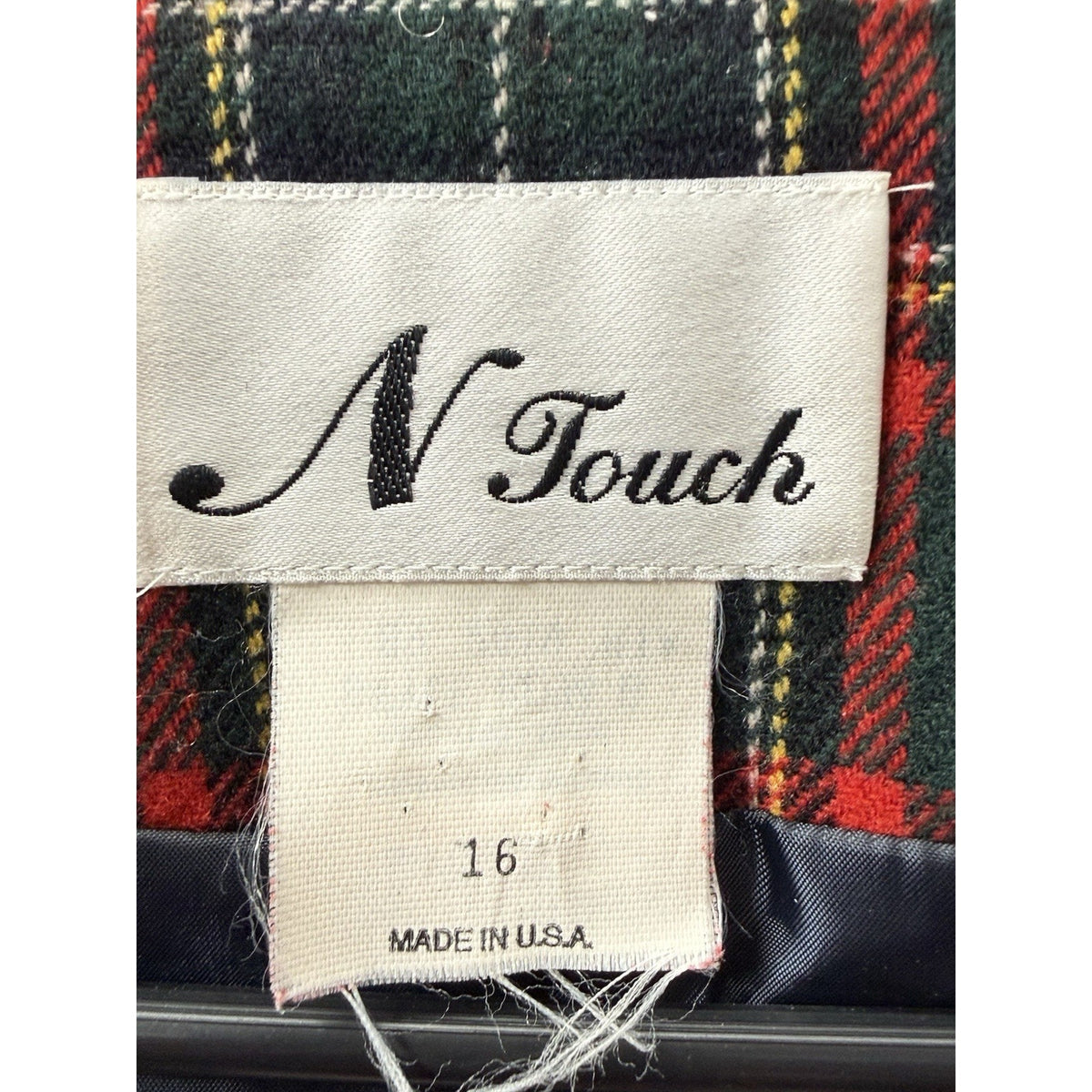 Vintage N Touch Blazer Womens 16 Green Tartan Plaid Wool Gold Button USA
