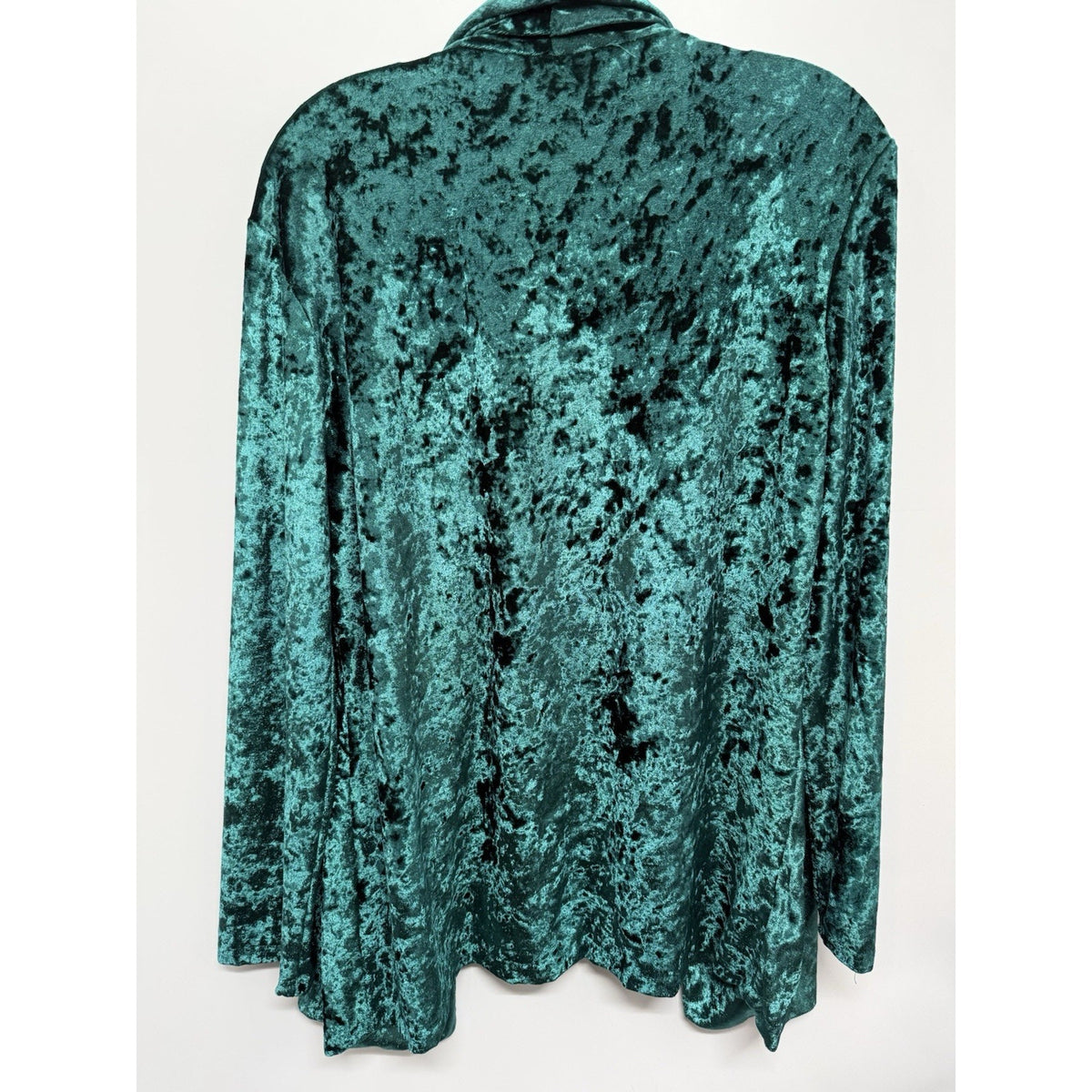 Women’s XL Emerald Green Crushed Velvet Open Front Longline Cardigan Jacket