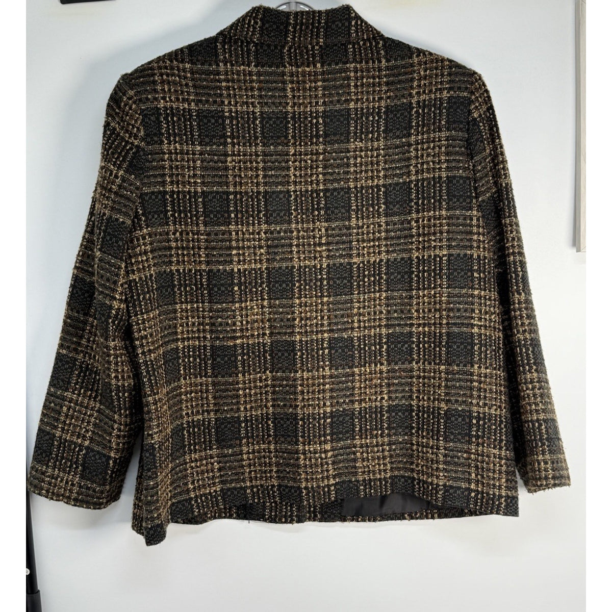 Sag Harbor Woman Plaid Button Front Jacket Brown Black Tweed Look (See Meas)
