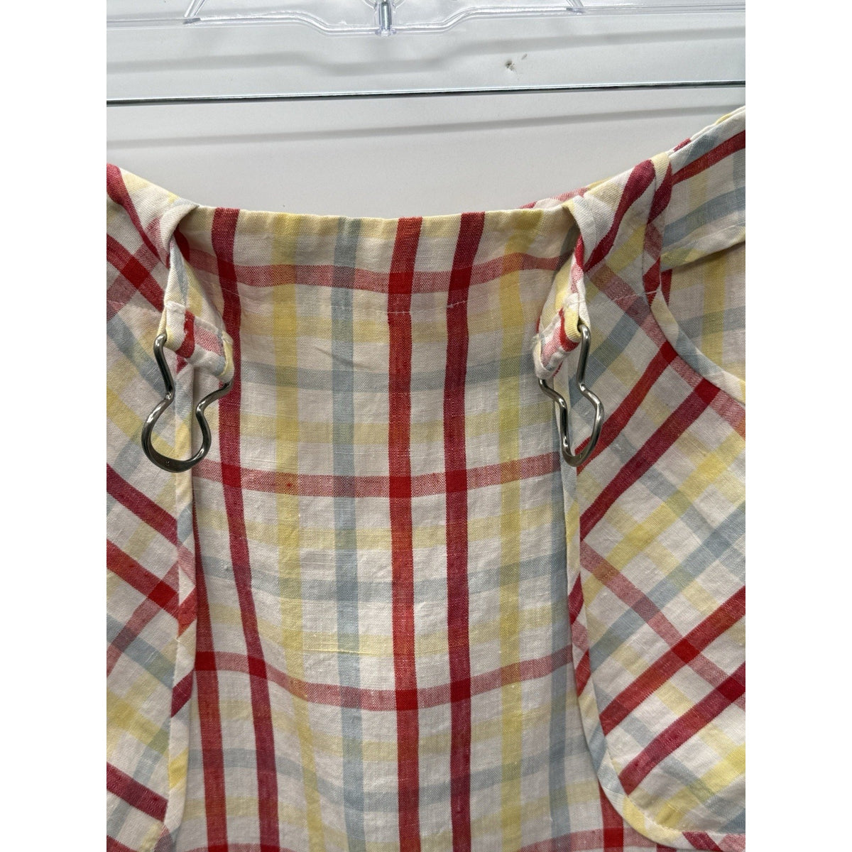 DKNY NWT 100% Linen Plaid Skirt Size 6 Vegas Red Ring Detail Pockets $198 MSRP