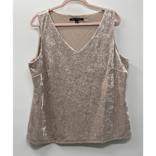 Zac & Rachel XL Crushed Velvet Sleeveless Blouse Lace Back V Neck Champagne
