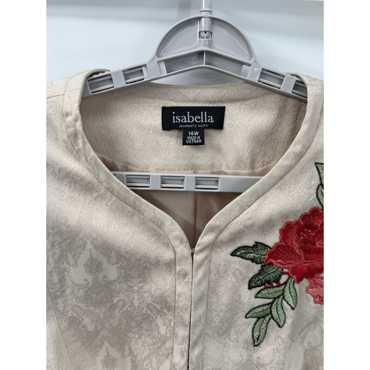 Isabella Women’s 14W Ivory Brocade Jacket Floral Embroidered Lined Dressy Blazer