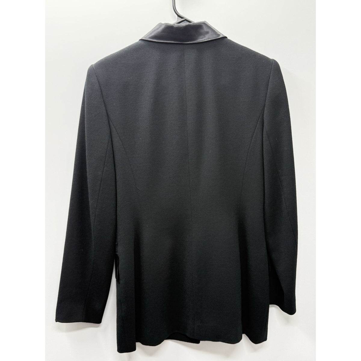 VTG Casual Corner Womens Size 4 Black 100% Wool Blazer Satin Collar