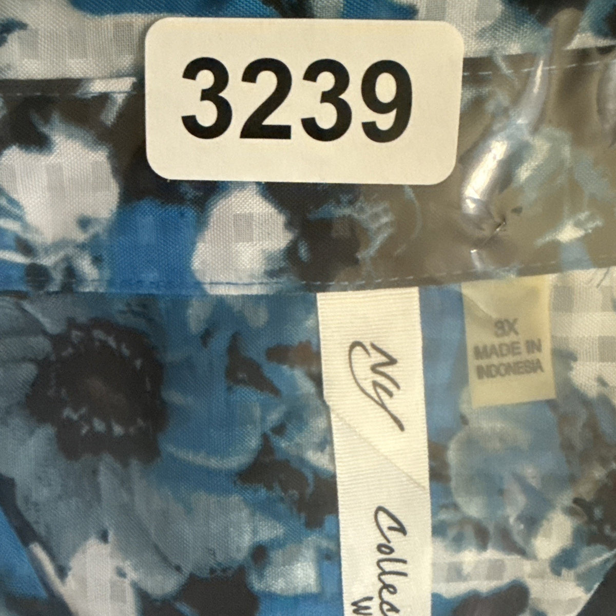 NY Collection Woman Blue Black Floral Blouse Top 3X Roller Tab Sleeve