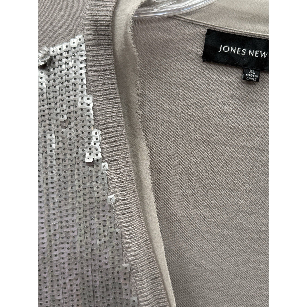 Jones New York Sequin Cardigan Women Size XL Cotton Wool Blend Gray Luxe