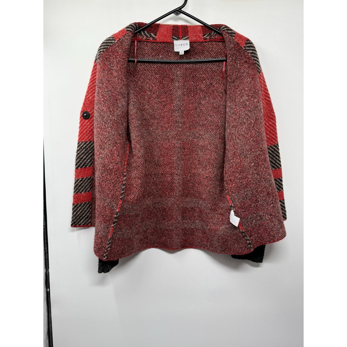 Cyrus Cardigan Sweater Snap Button Red Check Plaid Women Size Medium Academia