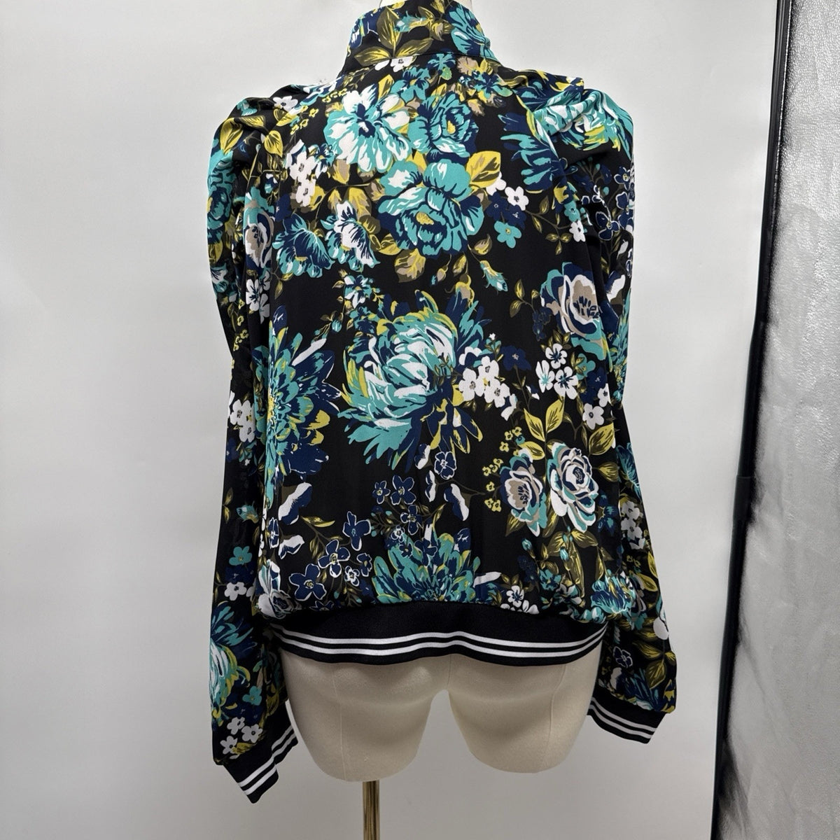 Ashley Stewart Plus Size 22/24 Floral Zip Front Bomber Jacket Mock Neck