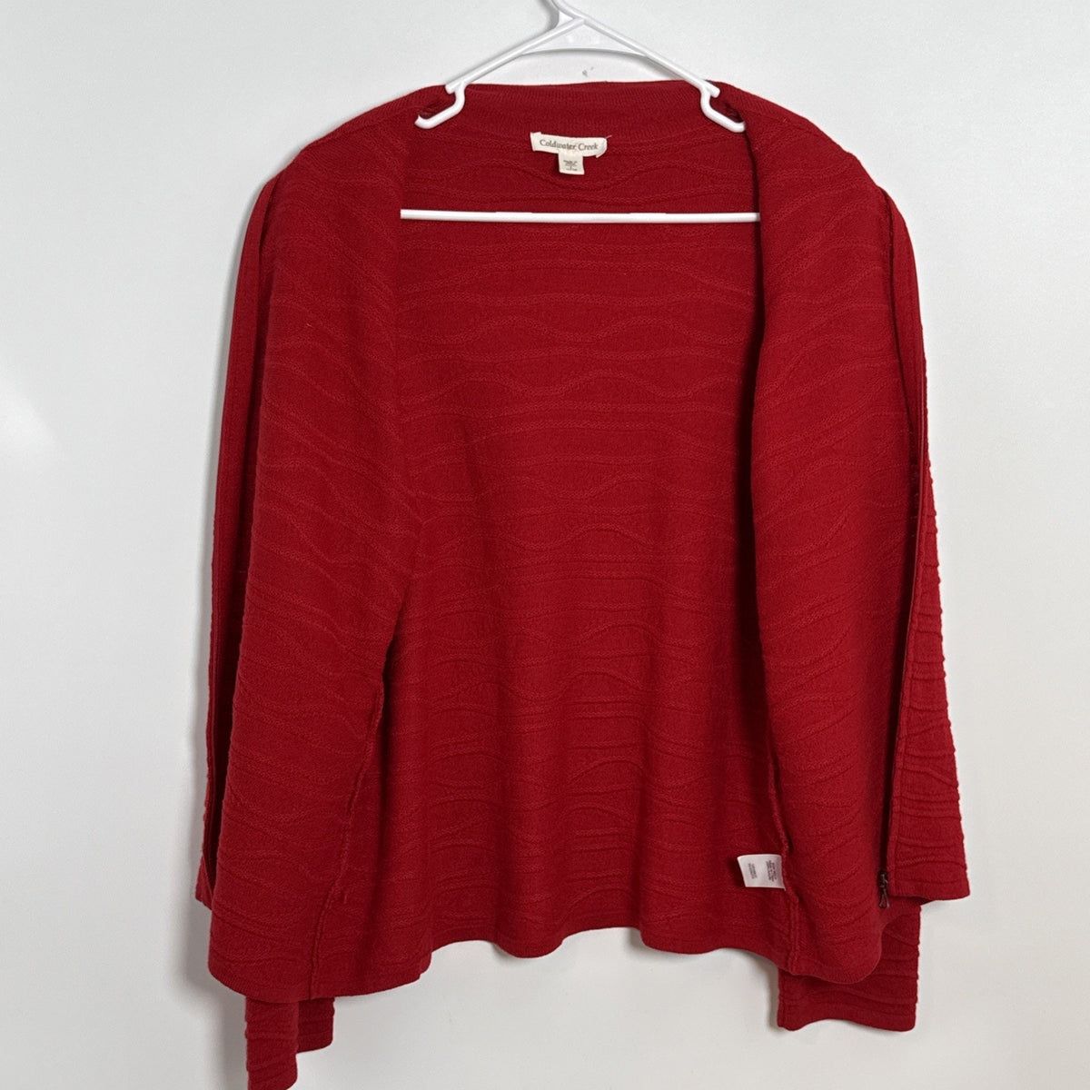 Coldwater Creek Women’s Red Zip Cardigan Knit Sweater Size Large Wavy Textured
