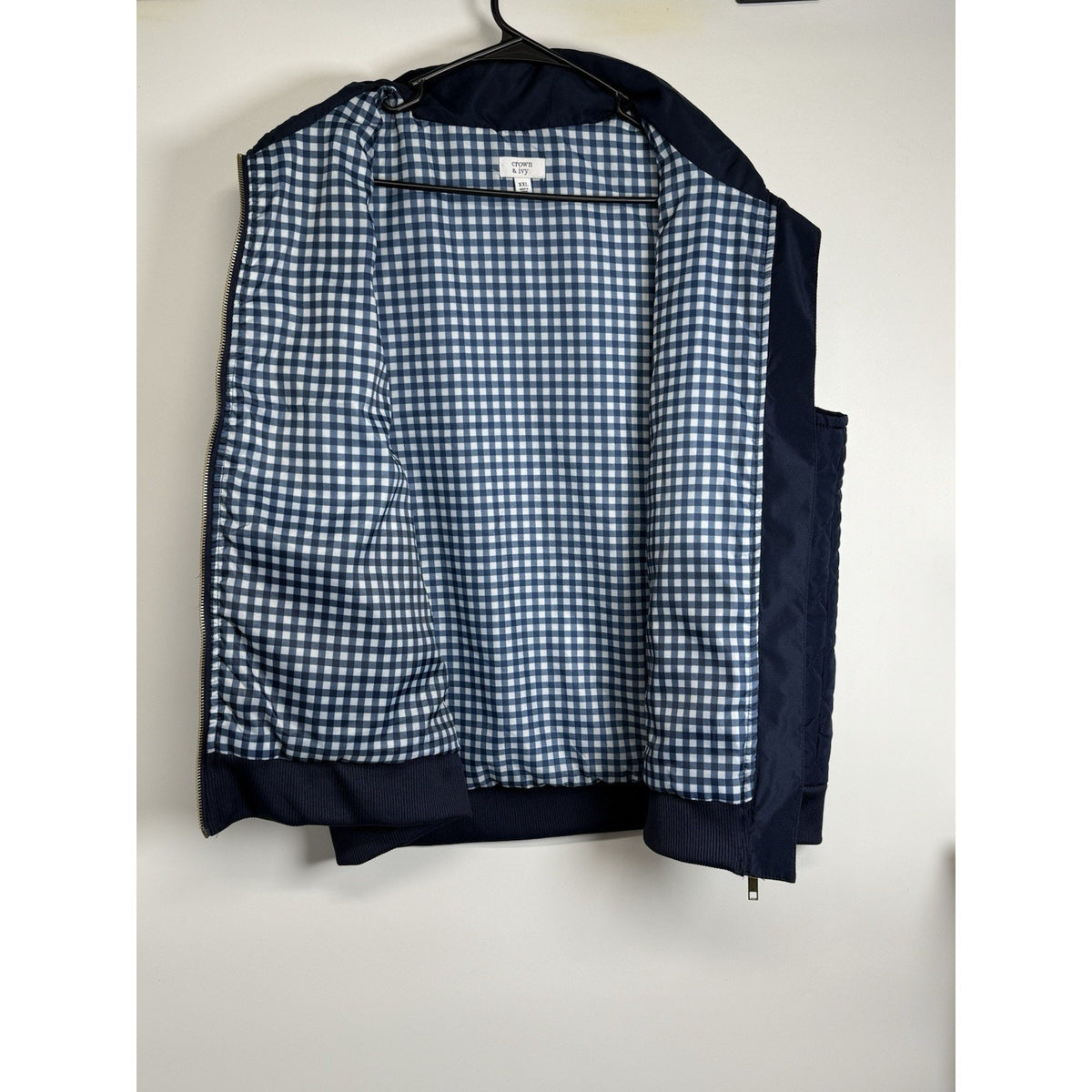 Crown & Ivy Quilted Puffer Vest XXL Navy Blue Zip Lightweight Preppy Classic