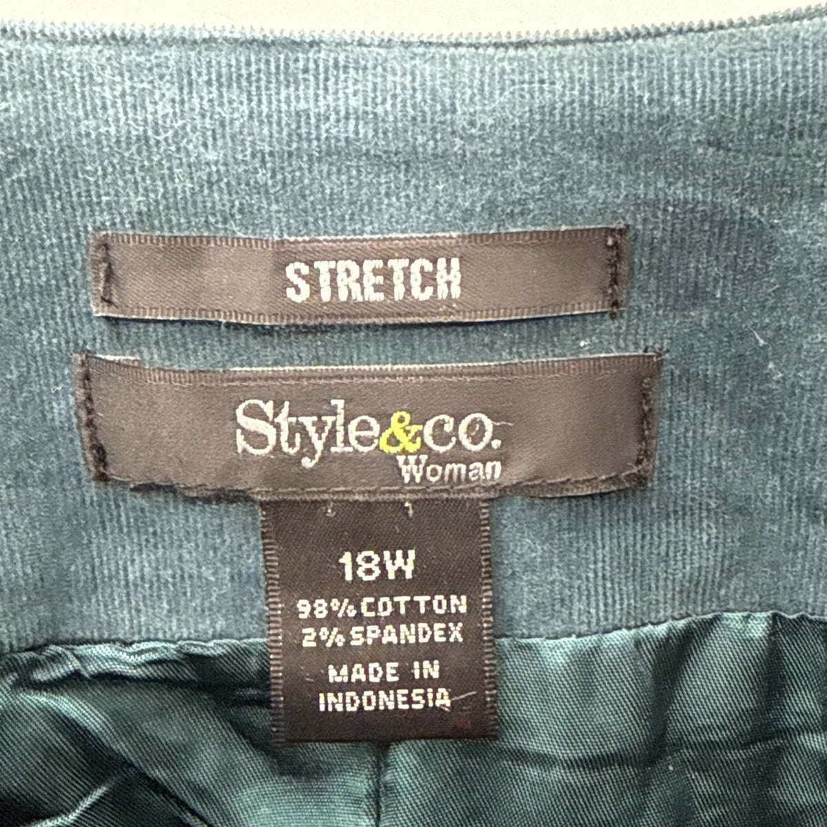 Style & Co Woman 18W Teal Stretch Corduroy Peplum Jacket Bell Sleeve