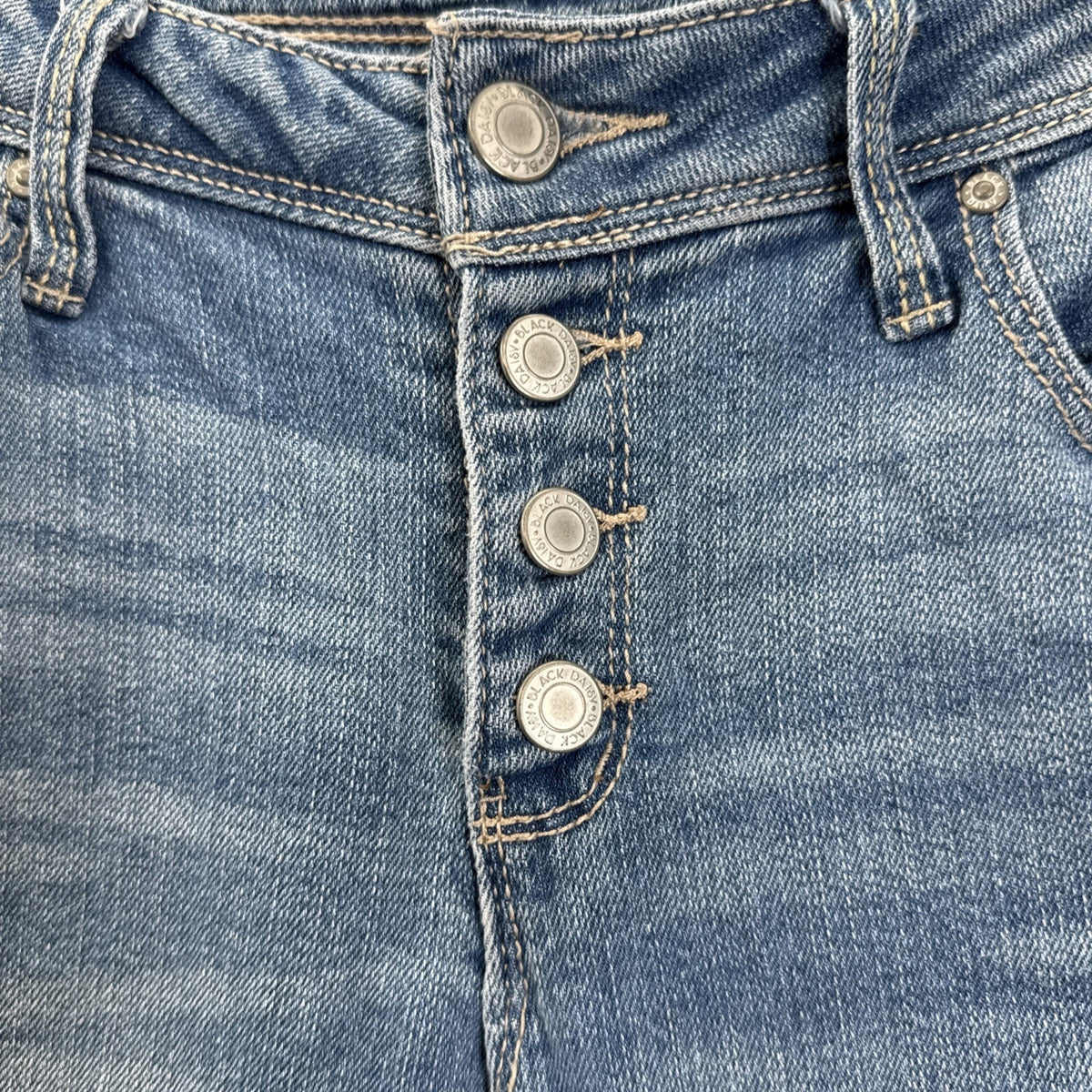 Black Daisy Jamie Relaxed Skinny Button Fly Blue Jeans With Butterfly Size 9/29