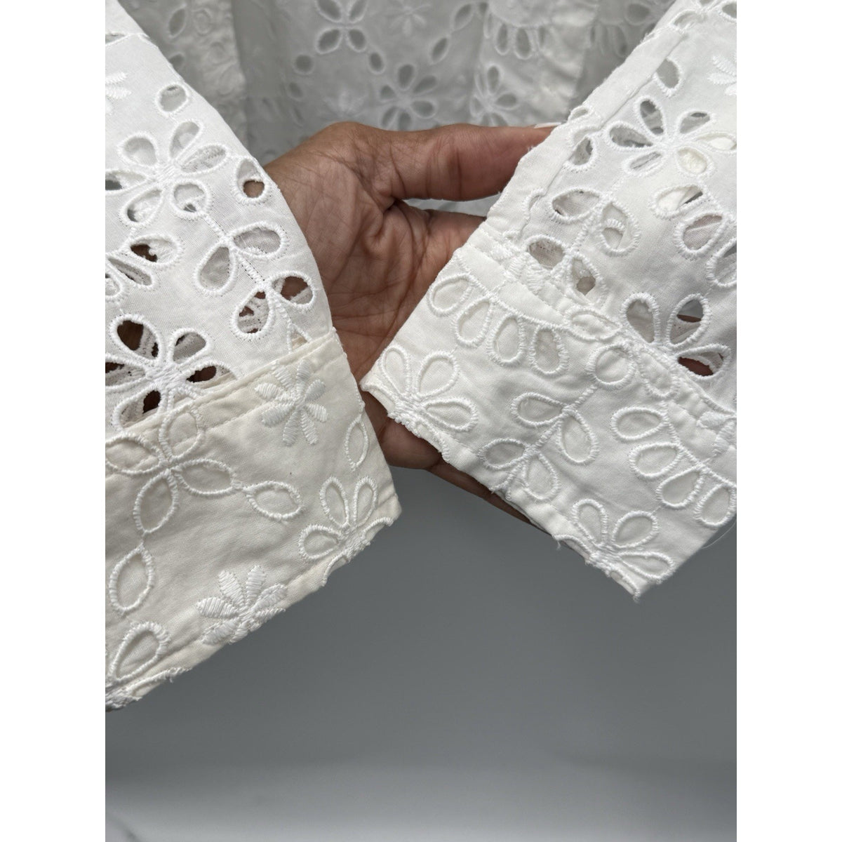 J.Crew Eyelet Lace Button Front Blouse Womens 10 White NWT Floral Long Sleeve