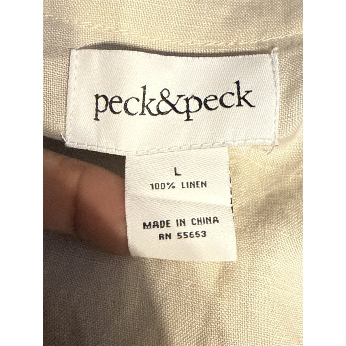 Peck & Peck Womens Large Khaki Linen V Neck Top Beaded Embroidered Casual