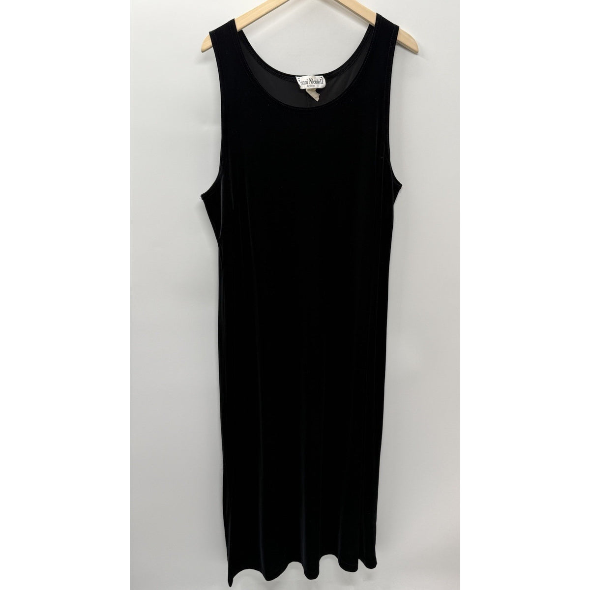 VTG Ronni Nicole II Black Velvet Maxi Dress 22W Sleeveless Side Slits Plus Size