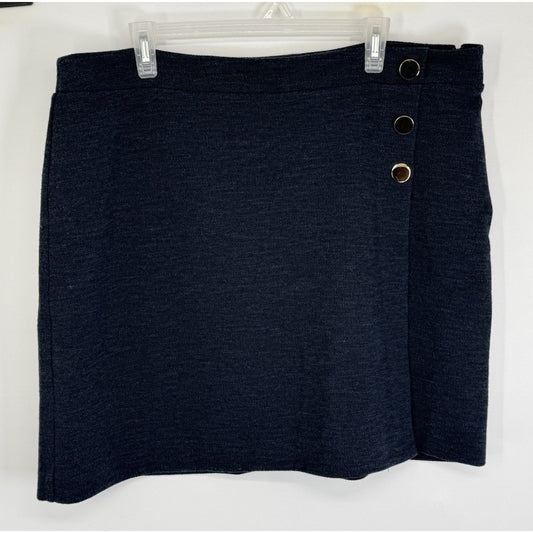 LOFT Plus Blue A-Line Skirt Gold Buttons Side Zip Size 18