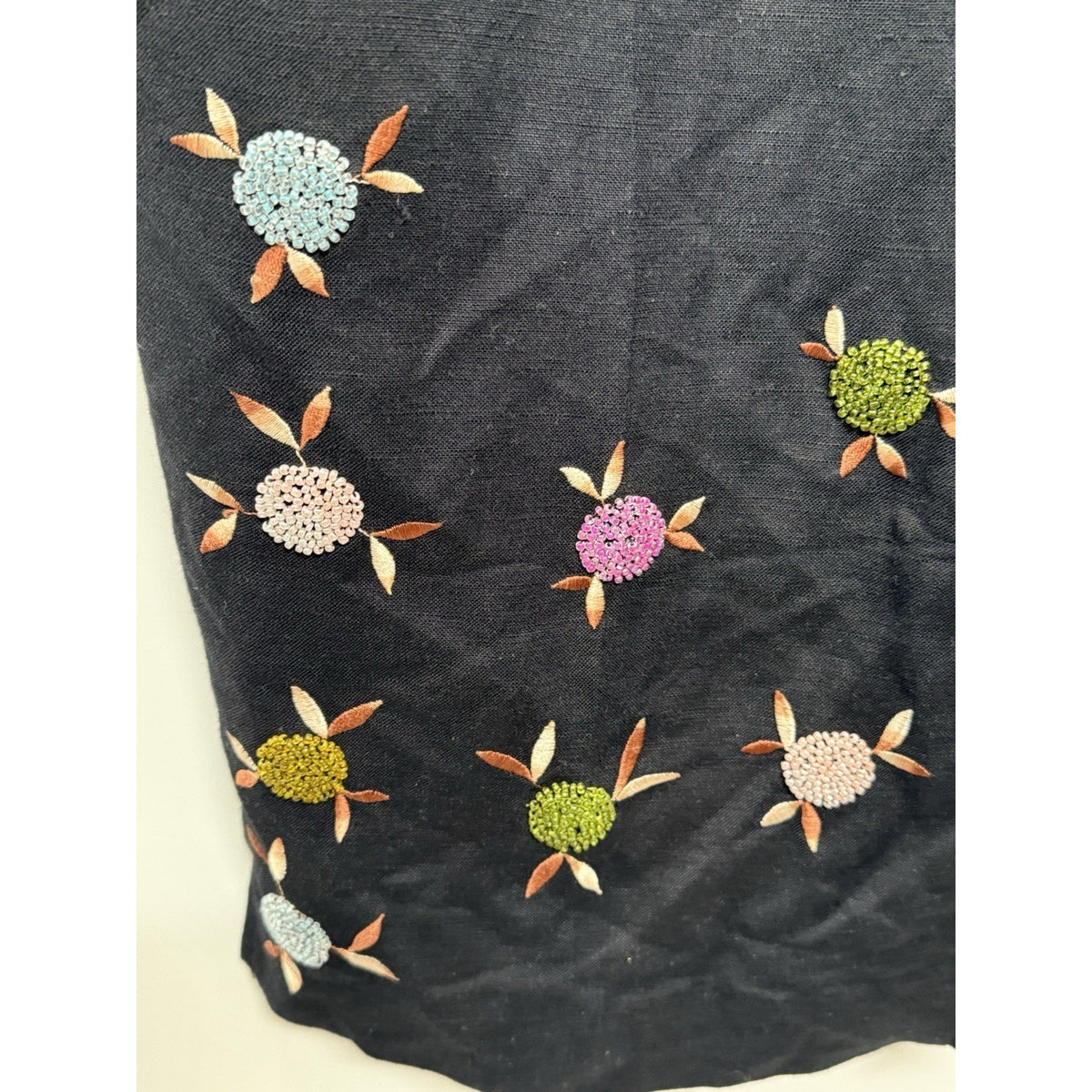 Larry Levine Woman Sz 20W Black Linen Blend Crop Pants Beaded Embroidered Hem