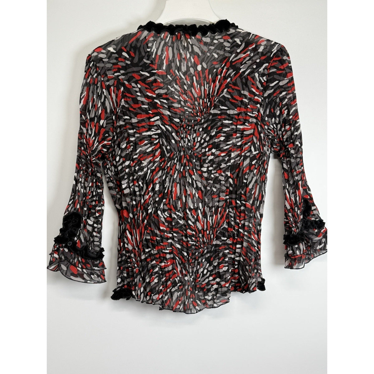 Choices Sheer Ruffle Blouse XL Black Red Beaded Sequin Trim Whimsigoth Fairy Top