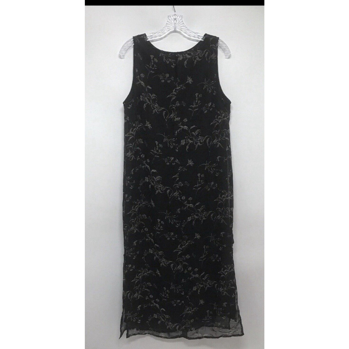 Style & Co Black Floral Midi Dress Sleeveless Sheer Overlay Elegant Women Sz 10