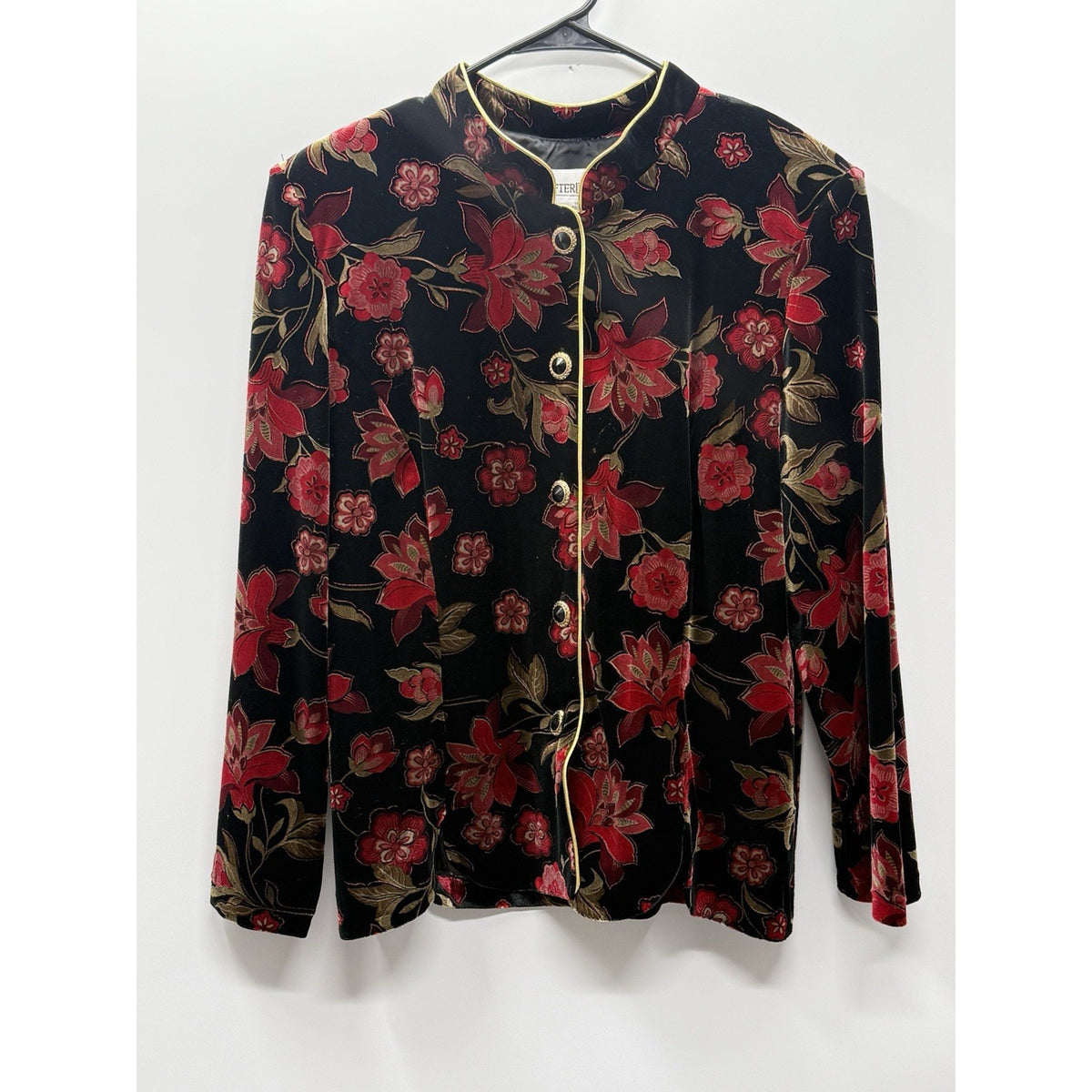 After Dark Velvet Floral Jacket Womens 16 Black Red Gold Holiday Evening Vintage