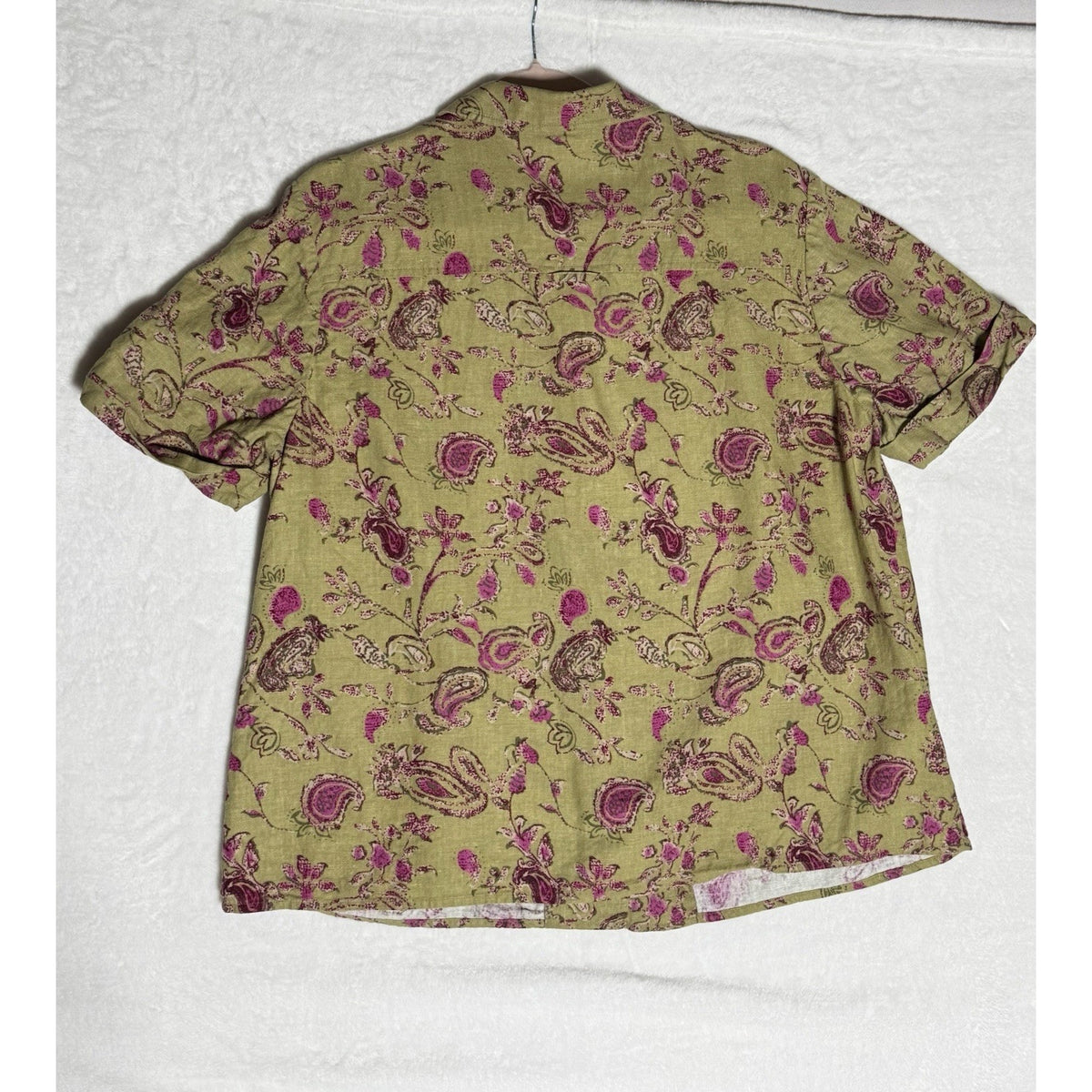 JM Collection Womens 16W Linen Rayon Paisley Floral Button Shirt Green Pink