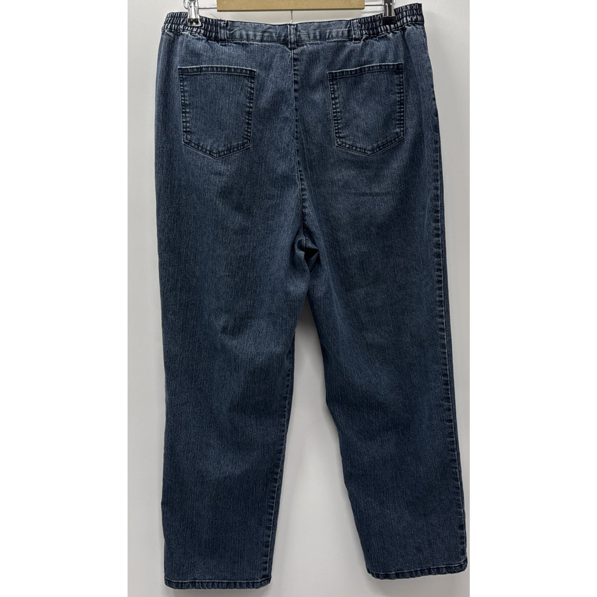 Ruby Rd Petite Straight Leg Jeans Blue Denim Sz 16P Zip Button Elastic Sides