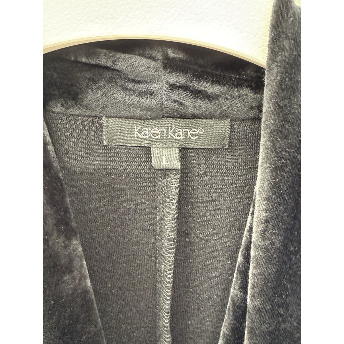 Karen Kane Black Velvet Surplice Top Womens Large Draped Long Sleeve Stretch