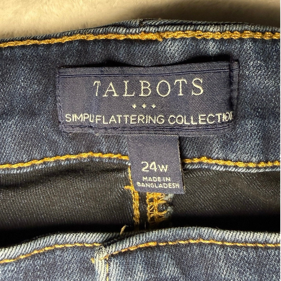 TALBOTS Denim Blue Jeans Women’s Size 24W 5 Pocket Straight Leg Dark Wash