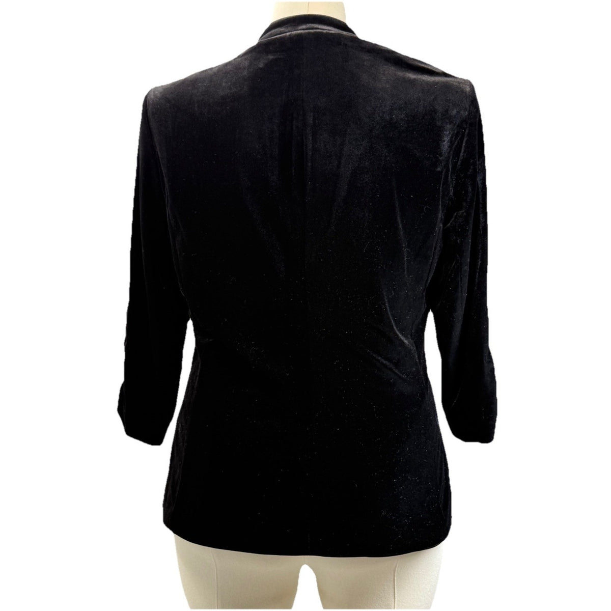 Eliza J Womens Black Velvet Blazer 1X 3/4 Length Ruched Sleeve