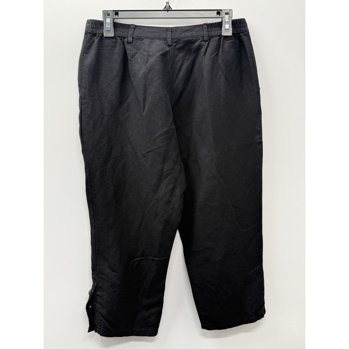 Ruby Rd Petite 10P Black Linen Blend Crop Pants Button Hem Casual Capri