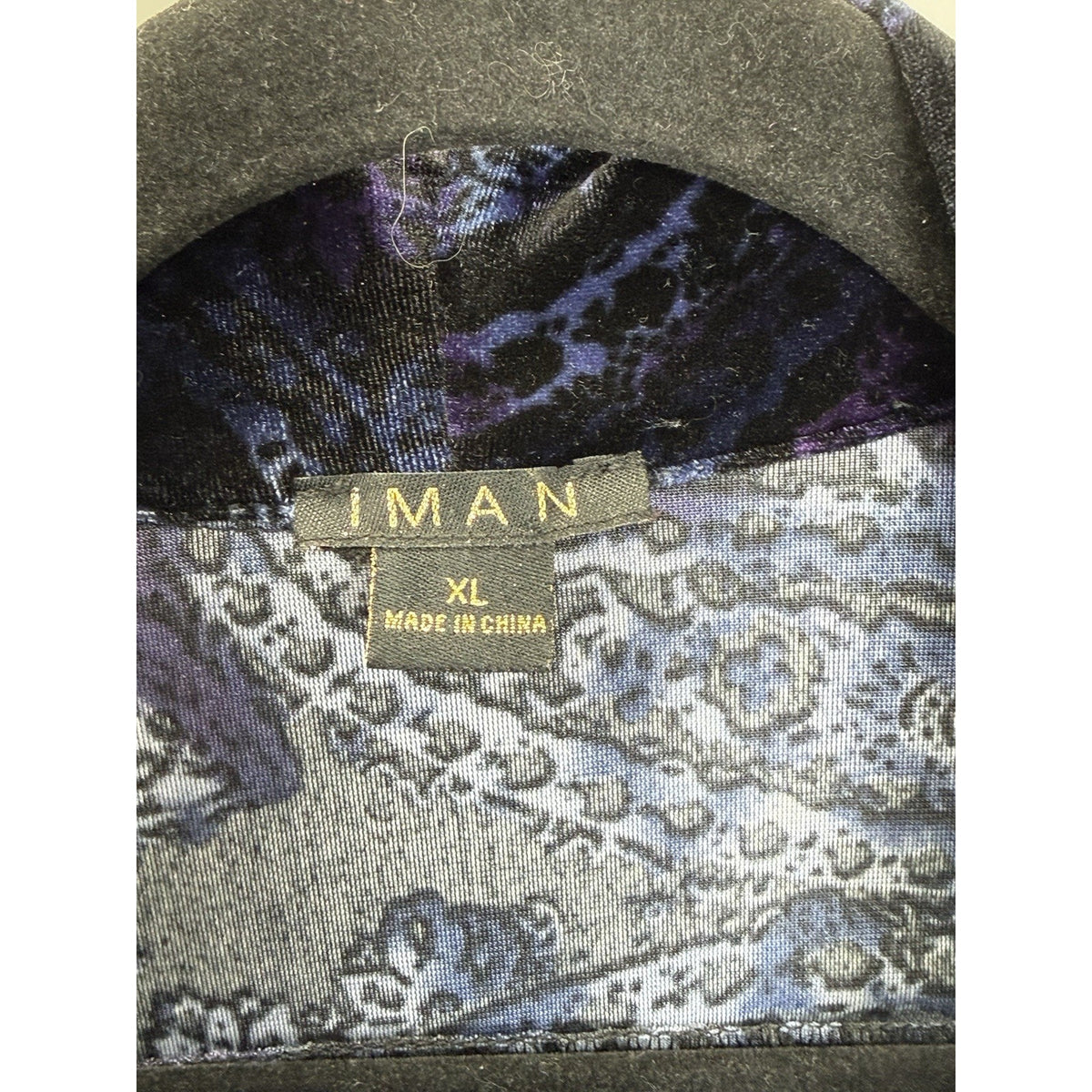 IMAN Velvet Paisley Drapey Blazer Jacket Blue Purple Stretch XL Open Front