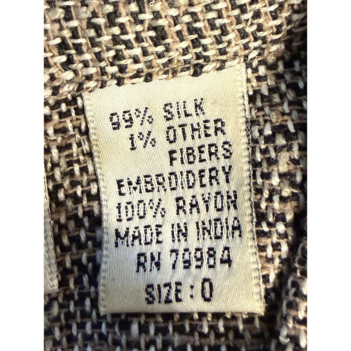 Chico’s Design Women 0 99% Silk Jacket Brown Embroidered Boho Dark Academia FLAW