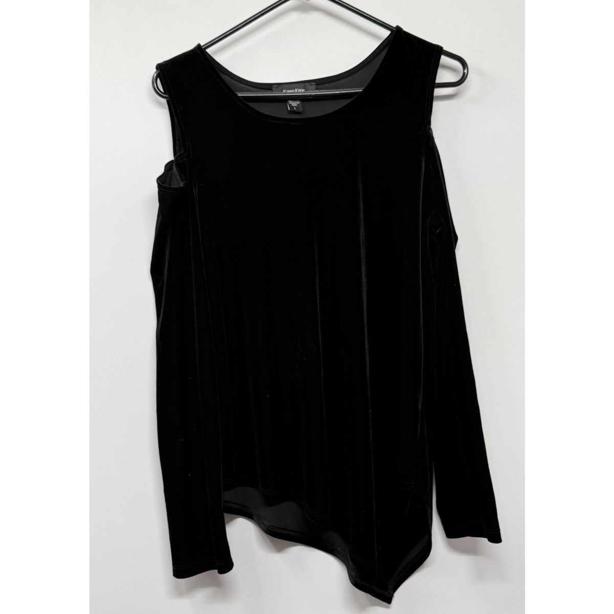 Karen Kane Black Velvet Asymmetrical Top L Cold Shoulder Soft Grunge Minimalist