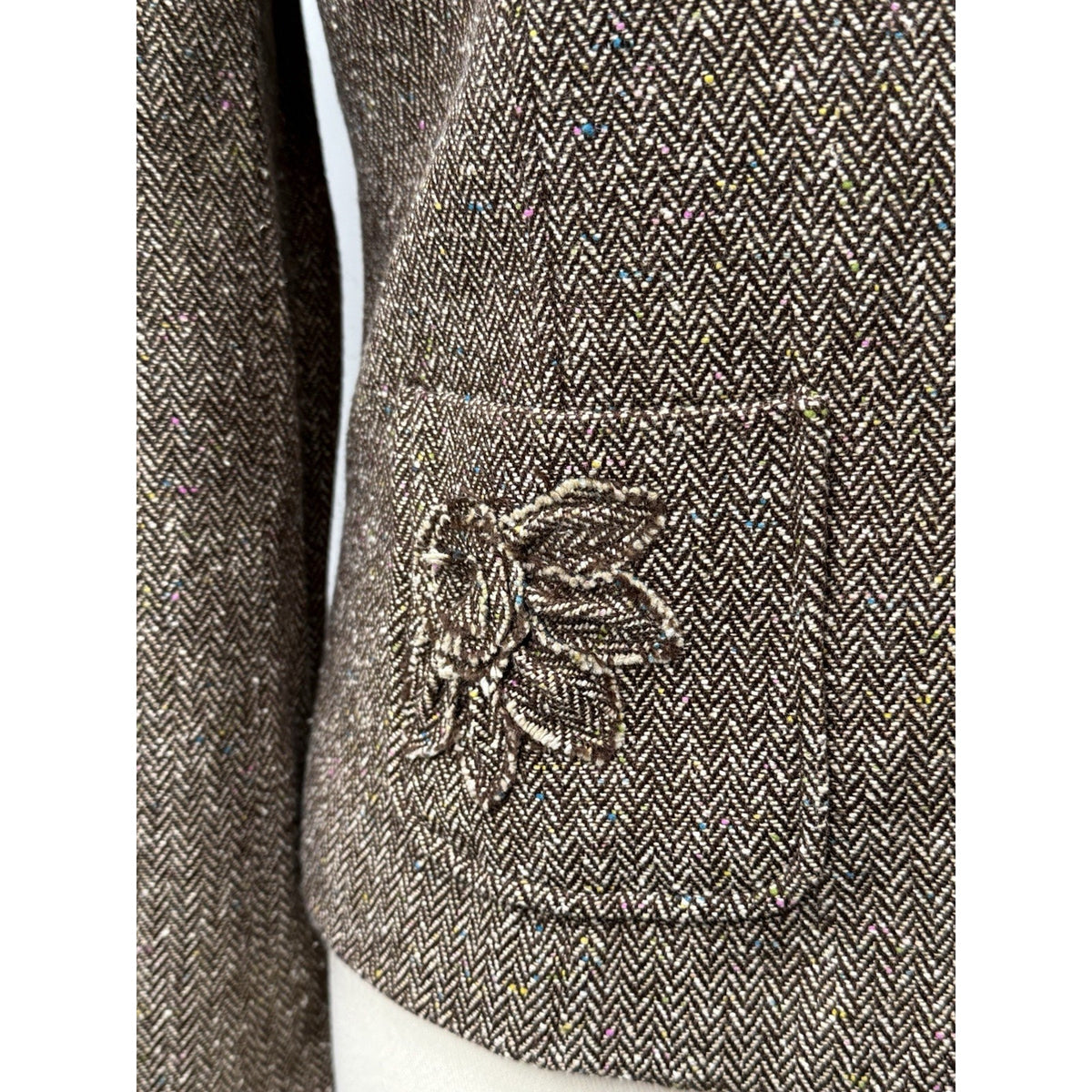 George Women’s Brown Herringbone Blazer Jacket Size 16 Button Embroidered Pocket