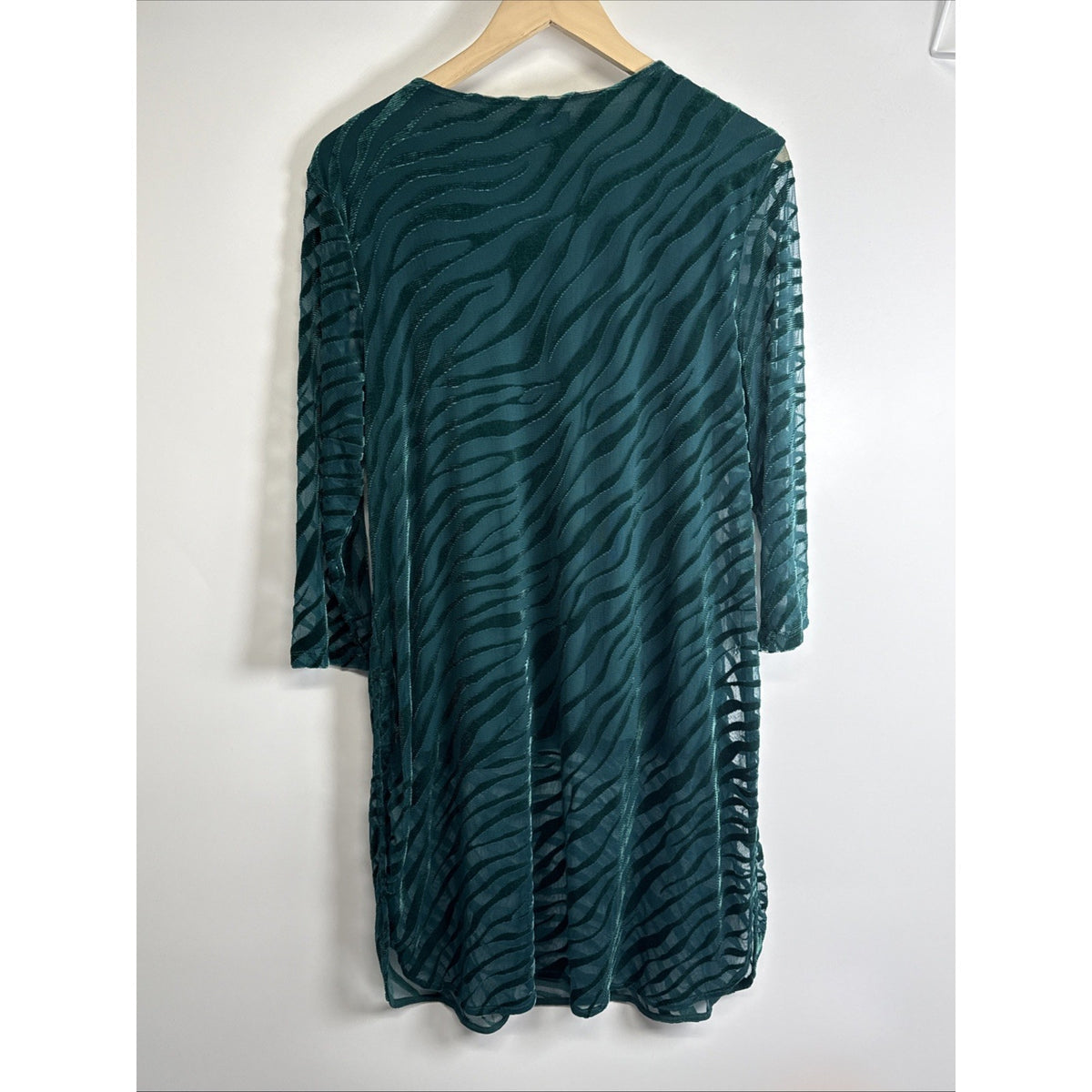Alfani Teal Burnout Zebra Print Layered Tunic Top L Boho Artsy Mesh