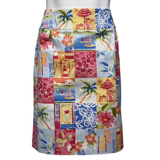 Talbots Tropical Island Hawaiian Patchwork Straight Pencil Cotton Blend Skirt 12