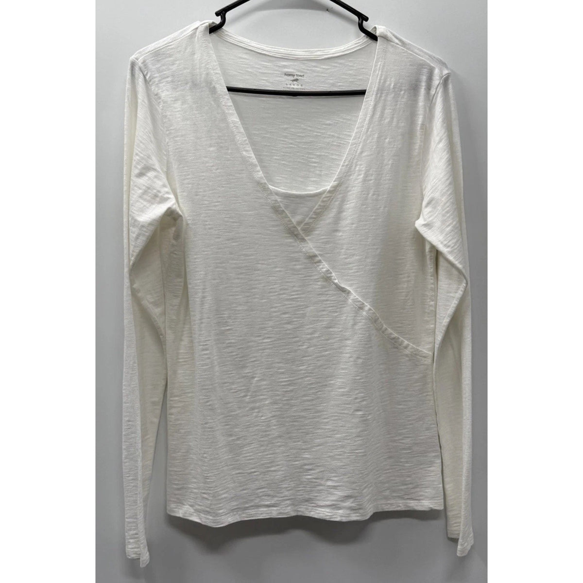 Horny Toad Large White Tencel Organic Cotton Wrap Front Long Sleeve Top