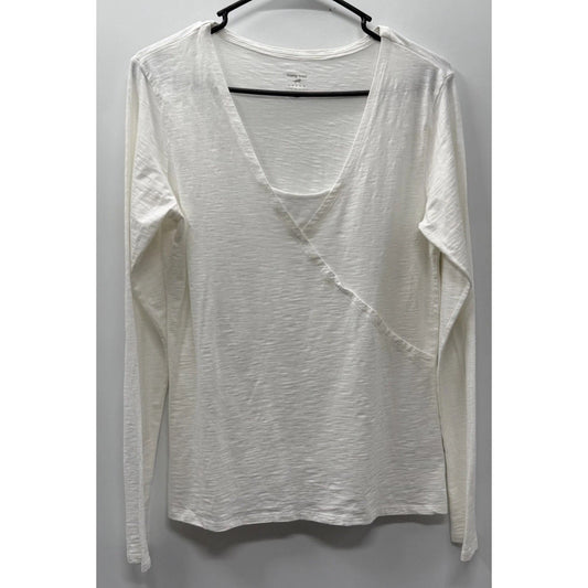 Horny Toad Large White Tencel Organic Cotton Wrap Front Long Sleeve Top