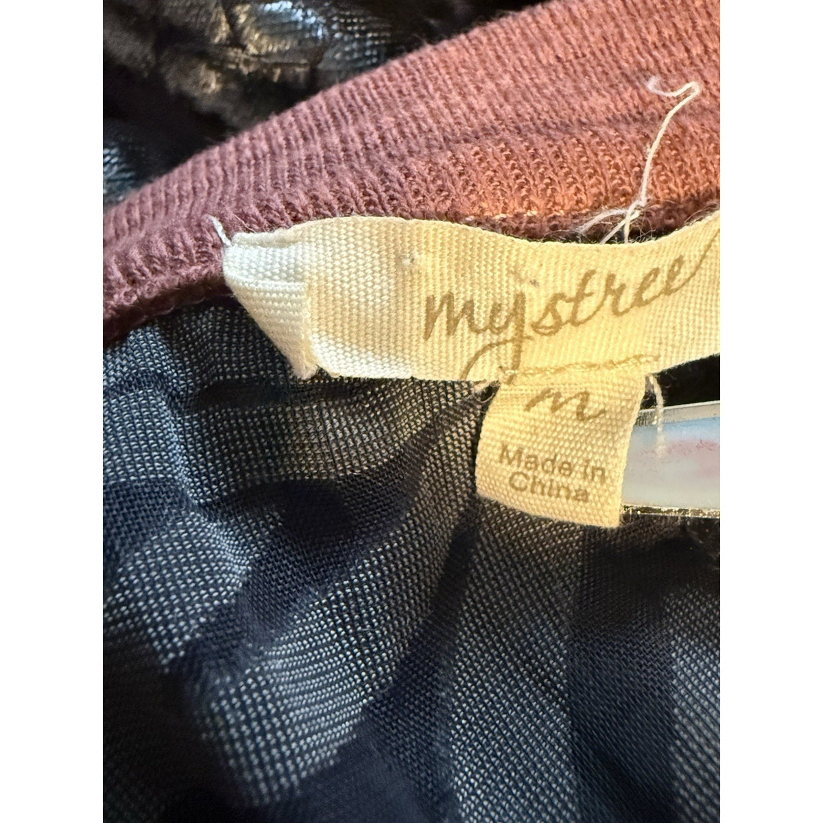 Mystree Velvet Burnout Sleeve Top Mauve Black Boho Romantic Blouse Women’s M