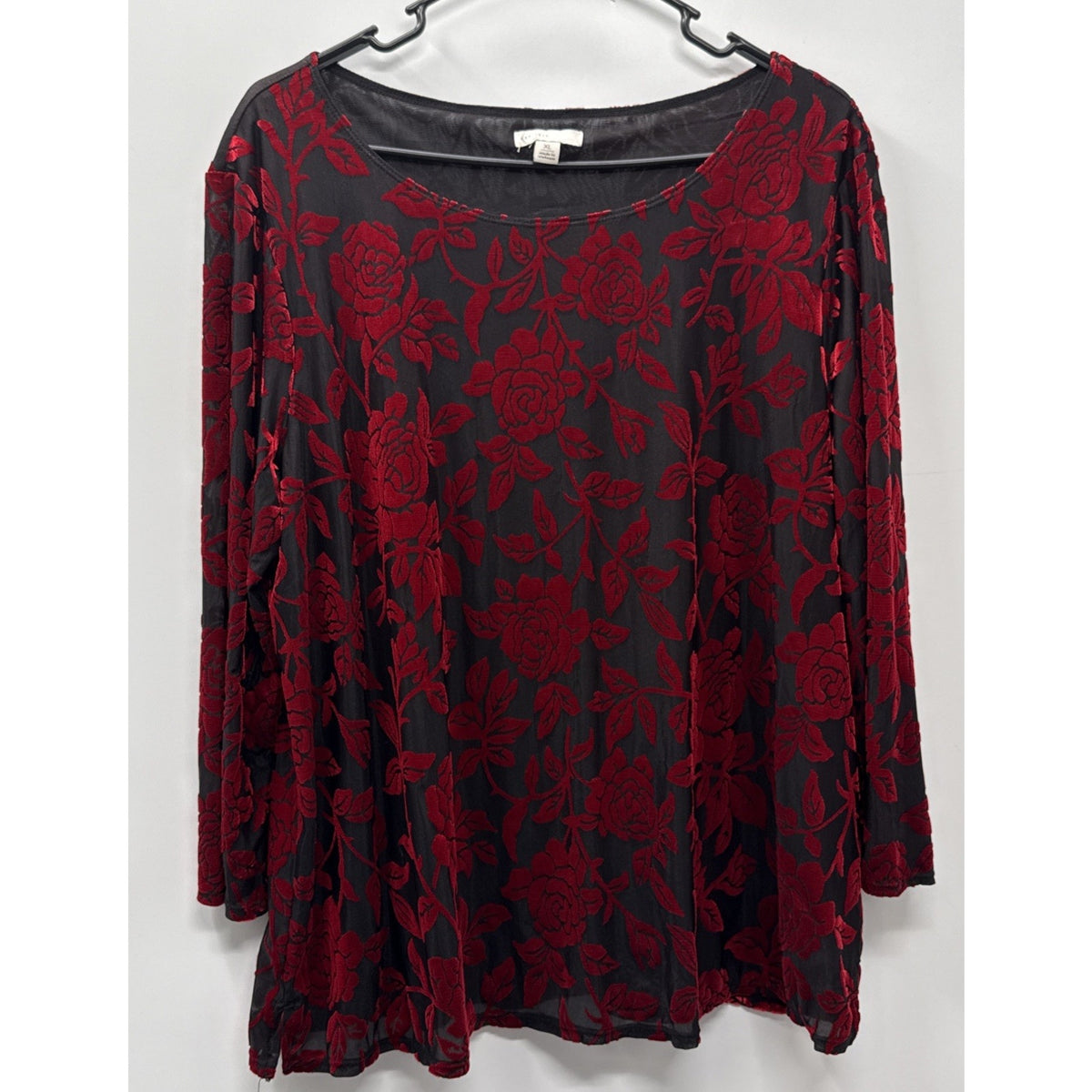 90s Womens Velvet Top XL Whimsigoth Dark Romantic Floral Rose Witchy Girl
