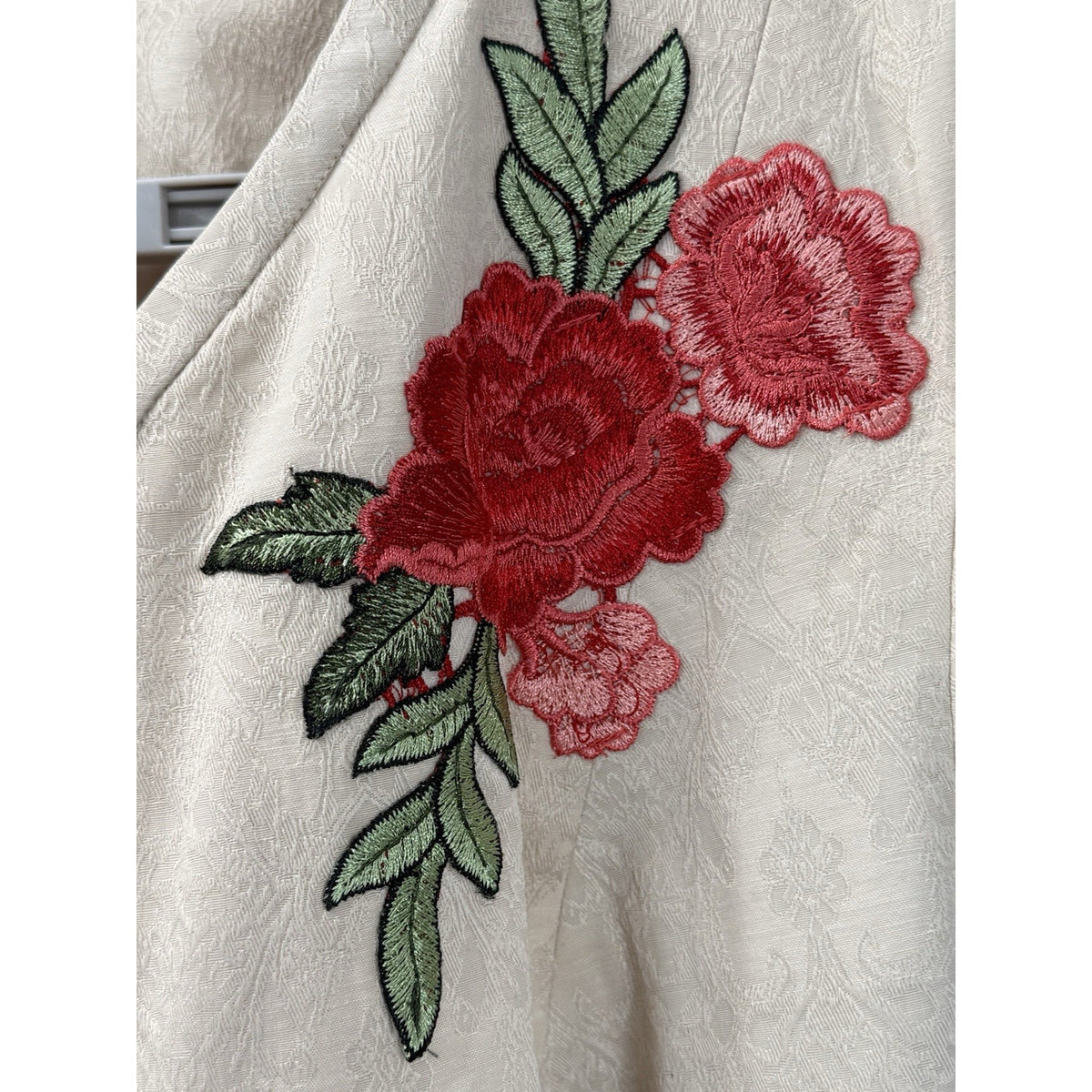 Isabella Women’s 14W Ivory Brocade Jacket Floral Embroidered Lined Dressy Blazer