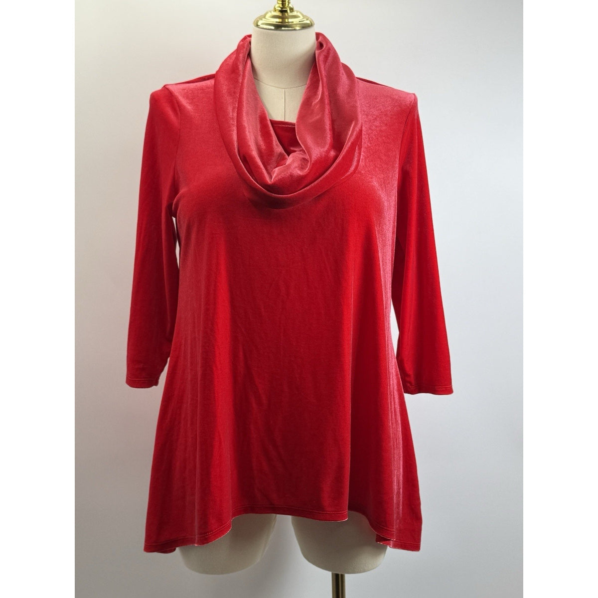 Kim Rogers Red Velvet Tunic Top Large Cowl Neck Stretch Holiday Glam Soft Goth