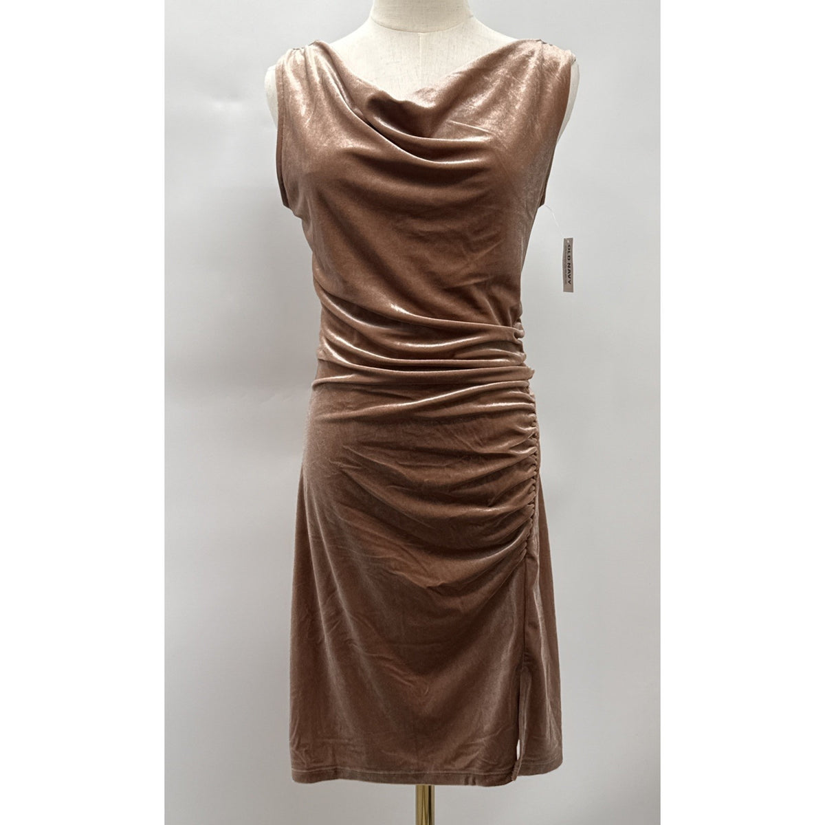 Old Navy Dress Women's Small Tall Velvet Velour Sleeveless Cowl Neck Brown NWT