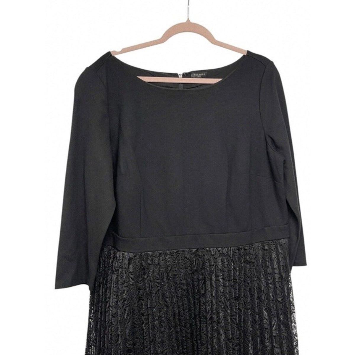 TALBOTS Woman Black & Lace Dress Pleated ,Timeless Formal Style Sz 14W