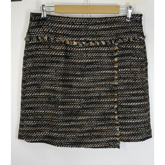 LOFT Tweed Mini Skirt Women Size 8 Black Green Yellow Side Zip Lined