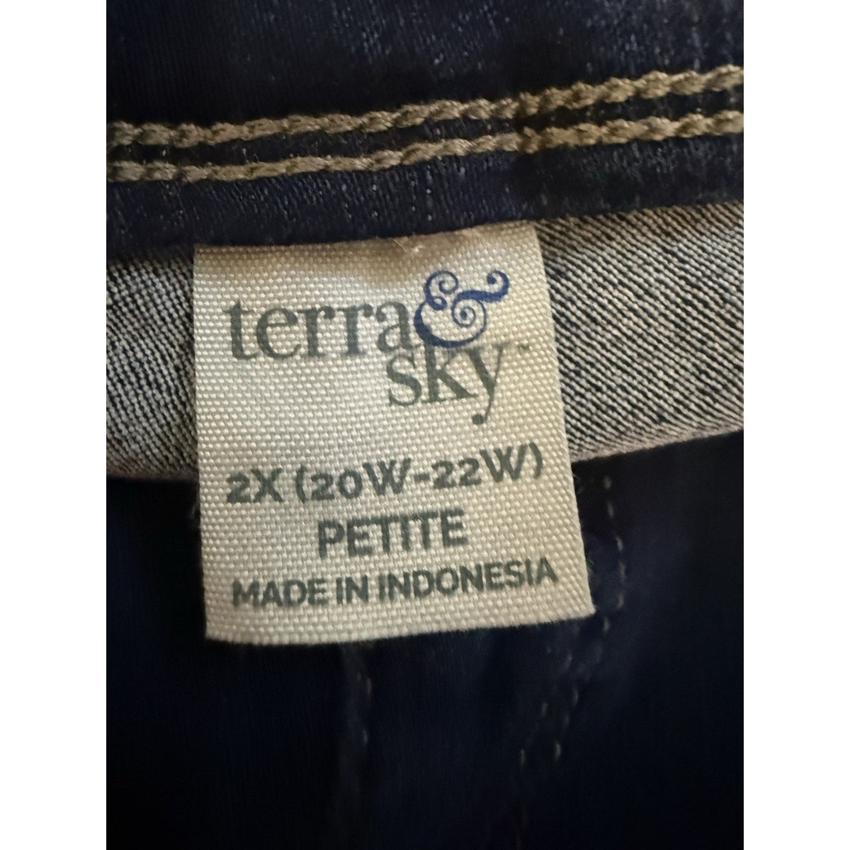 Terra & Sky Pull On Denim Pants 2X Petite 20W-22W Stretch Dark Wash Plus