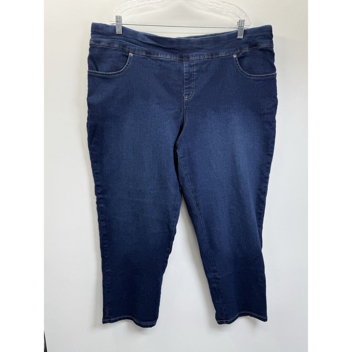 Terra & Sky Pull On Denim Pants 2X Petite 20W-22W Stretch Dark Wash Plus
