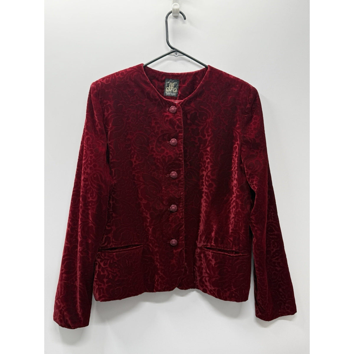 San Moire Red Burnout Velvet Jacket Womens Floral Evening Gothic Romantic 22